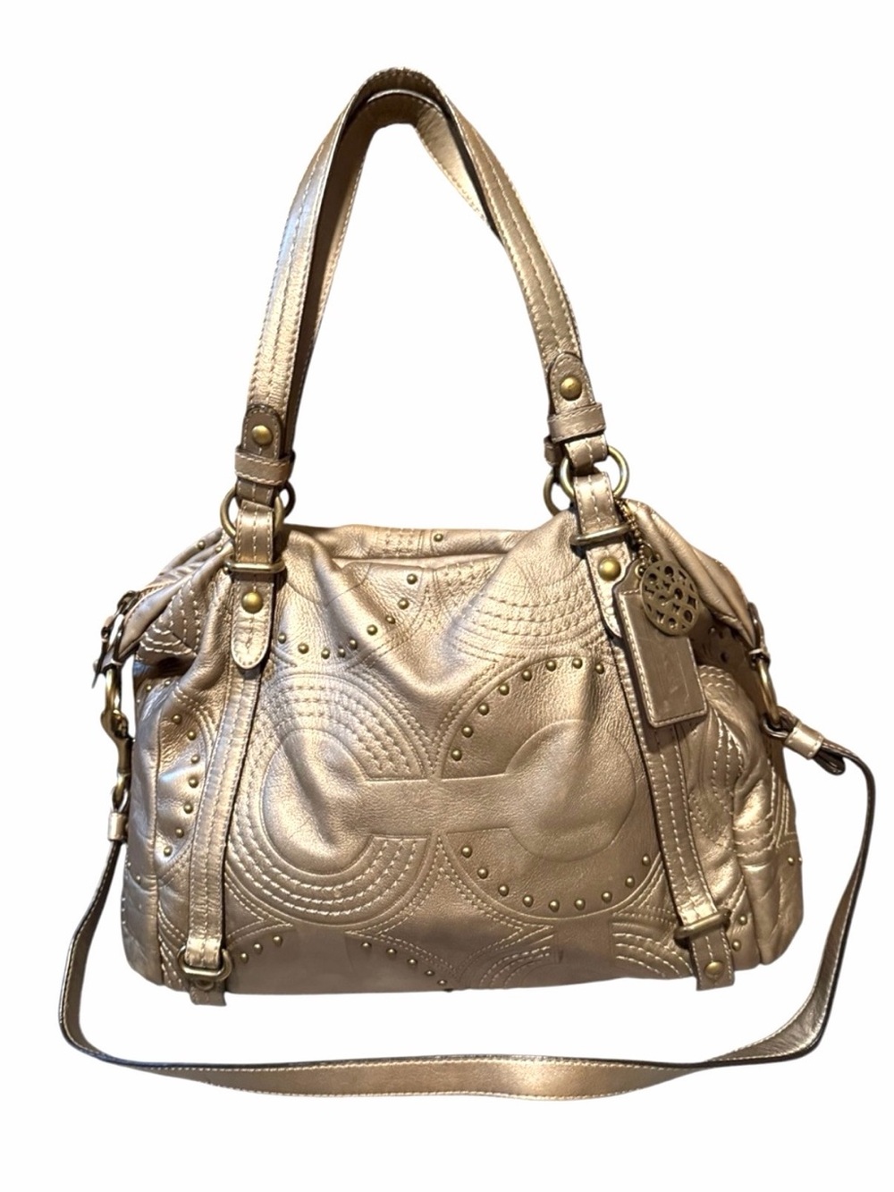 Coach Alex Metallic Gold Studded satchel crossbody Bag rare 2 original hangtags
